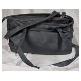 Black Faux Leather Handbag with Buckle Pockets