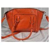 Orange Textured Faux Leather Handbag with Shoulder Strap