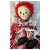 Vintage Raggedy Ann Cloth Doll – Red Yarn Hair Blue Stripe Dress