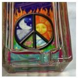 Pair of Glass Ashtrays Mushroom and Peace Sign Designs