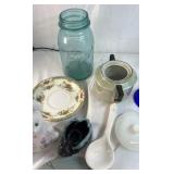 Assorted Vintage Glassware and Kitchenware – Ball Jar Milk Glass Painted Plate