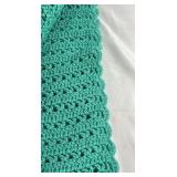 Hand Crocheted Afghan Blanket – Green Open Stitch Pattern
