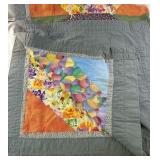 Patchwork Quilted Blanket with Floral and Color Block Design