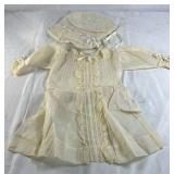 Tru Vintage Baby Outfit with Bonnet – Cream Embroidered Dress Set