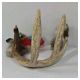 Decorative Antler Piece with Fur and Feather Accents