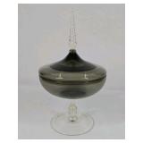 Smoked Glass Pedestal Candy Dish with Lid