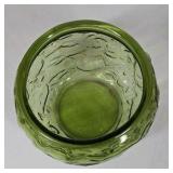 Green Embossed Glass Bowl and Ceramic Planter – Textured Floral Design