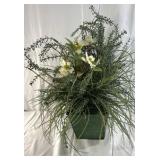 Artificial Floral Arrangement White Flowers Greenery in Decorative Planter