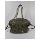 Coach Signature Patent Leather Satchel Handbag Metallic Gray Shoulder Bag