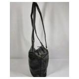 Black Leather Shoulder Bag Purse Zip Top