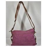 Fossil Crossbody Bag Pink Canvas Brown Leather Trim Adjustable Strap
