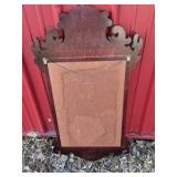 Wood Framed Wall Mirror Decorative Scroll Top Design Brown
