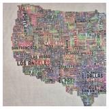 USA Map Word Art Canvas – City Names Typography Wall Art