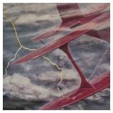 Vintage Aviation Poster – Red Biplane in Storm Sky Airplane Wall Art