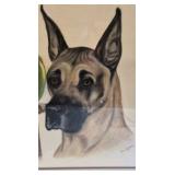 June Williams 1978 Dog Parrot Portrait Framed Art Schnauzer Great Dane