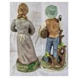 Vintage Farmer Couple Figurines Man Woman Harvest Decor Set