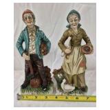 Vintage Porcelain Farmer Couple Figurines Japan Hand Painted Set