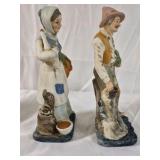 Vintage Porcelain Farmer Couple Figurines Man Woman Farm Animals Set