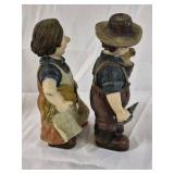 Painted Ceramic Figurines Farmer Couple