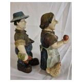 Farmer Couple Figurines Apples Country Folk Art Set