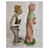 Hand Painted Ceramic Farmer Couple Figurines