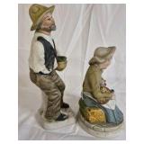 Hand Painted Ceramic Farmer & Woman Figurines
