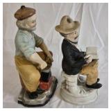 Hand Painted Ceramic Blacksmith and Seated Man Figurines