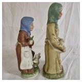 Hand Painted Figurines Women with Vegetables and Rabbit Scene