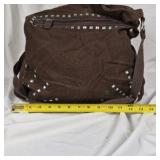 Brown Studded Canvas Shoulder Bag