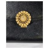 Black Structured Top Handle Handbag With Gold Clasp