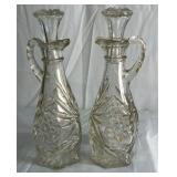 Pair of Pressed Glass Cruet Bottles with Stoppers