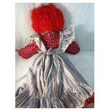 Vintage Raggedy Ann Cloth Doll – Red Yarn Hair Blue Stripe Dress