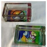 Pair of Glass Ashtrays Mushroom and Peace Sign Designs