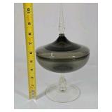 Smoked Glass Pedestal Candy Dish with Lid