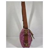 Fossil Crossbody Bag Pink Canvas Brown Leather Trim Adjustable Strap