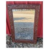 Ornate Wood Framed Wall Mirror Carved Floral Design Brown