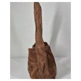 Vintage Brown Leather Shoulder Bag Braided Strap Slouchy Hobo Style Purse
