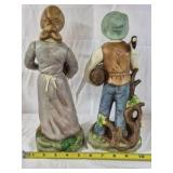 Vintage Farmer Couple Figurines Man Woman Harvest Decor Set