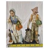 Vintage Porcelain Farmer Couple Figurines Man Woman Farm Animals Set