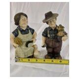 Painted Ceramic Figurines Farmer Couple