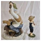 Hand Painted Figurine Man Cobbler Scene with Boy Figure