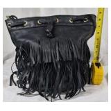 Black Fringe Drawstring Shoulder Bag