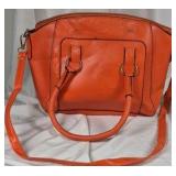 Orange Textured Faux Leather Handbag with Shoulder Strap