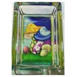 Pair of Glass Ashtrays Mushroom and Peace Sign Designs