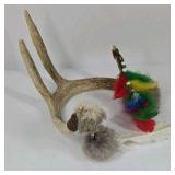 Decorative Antler Piece with Fur and Feather Accents