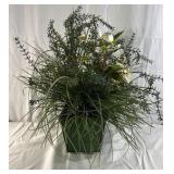 Artificial Floral Arrangement White Flowers Greenery in Decorative Planter
