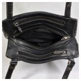 Black Leather Shoulder Bag Purse Zip Top