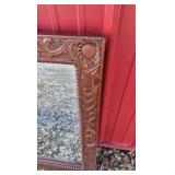 Ornate Wood Framed Wall Mirror Carved Floral Design Brown