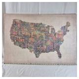 USA Map Word Art Canvas – City Names Typography Wall Art