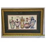 Vintage Framed Wall Art Set Cherub Angels & Perfume Bottles Prints